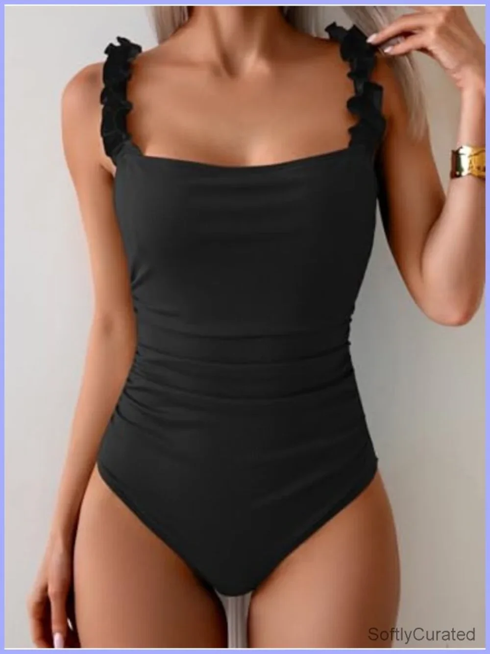 Women's One Piece Swimsuit Square Neck Tummy Control Push Up Ribbed
